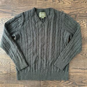 Eddie Bauer Forest Green Cable Knit V-Neck Sweater